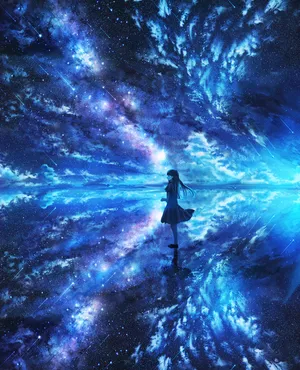动漫风景 幻境 短裙美女 少女星空太空