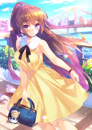 夏日长发穿裙子的少女孩