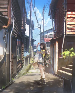 街道巷子 女孩动漫风景