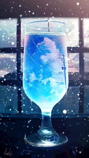 玻璃杯 倒影动漫风景_1