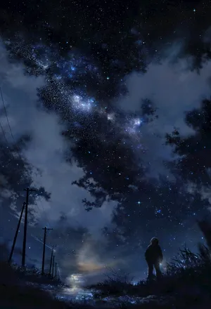 夜空 孤独男孩动漫风景