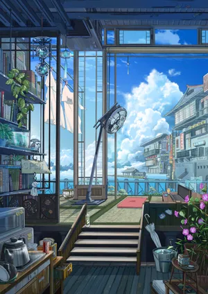 书房 风扇动漫风景