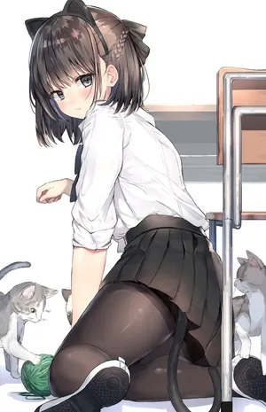 猫  女孩子 短裙 丝袜