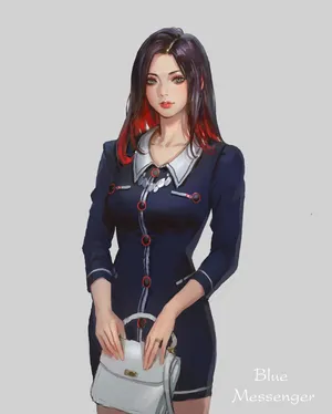 蓝色制服连衣包臀裙动漫美女
