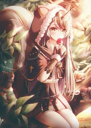 松树 美少女 玫瑰花