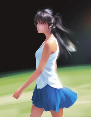 女孩 少女 白色背心 蓝色短裙
