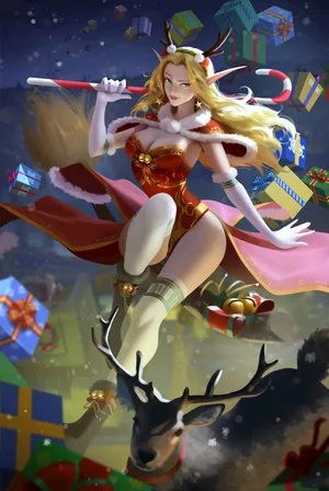 圣诞节金发美女插画驯鹿 丝袜 美腿
