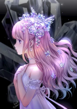 女孩子 姑娘 白色连衣 梦幻 水晶唯美风格