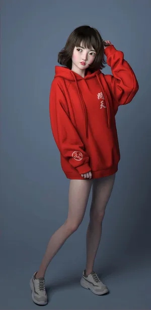 开天 红衣服的小女孩国内知名画师作品