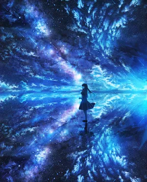 风景 星空 少女孩 星系