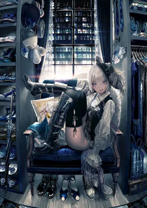 试衣间 衣物间换衣间少女孩 帽子 皮裤