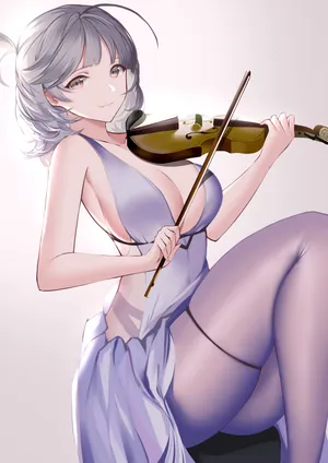 拉小提琴的少女孩 丝袜 性感长腿