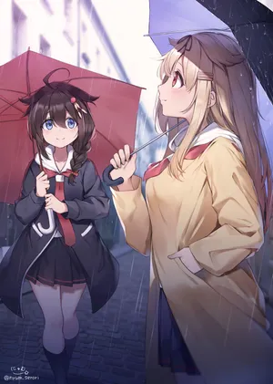 舰队collection 夕立 时雨打雨伞街头闲逛