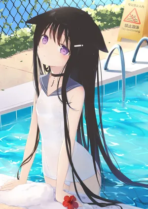 泳装 少女孩子 长发 泳池_1