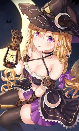 少女孩子 短裙万圣节女法师 油灯