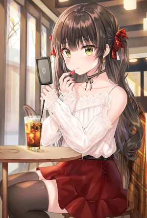 少女孩子 化妆 镜子茶馆