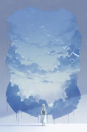 女孩 白鹭 天空