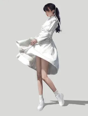 写实白色裙子少女孩子