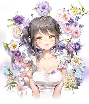 动漫风景鲜花环绕的少女孩子