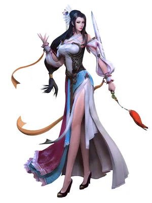 插画中国风古装3D古风美女踏风而来