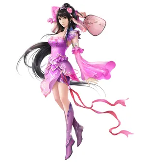 插画中国风古装3D古风美女扇子 长发