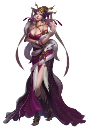插画中国风古装3D古风美女妖艳狐狸