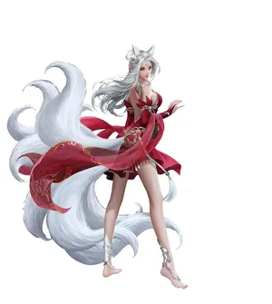 插画中国风古装3D古风美女九尾狐狸妲己装扮