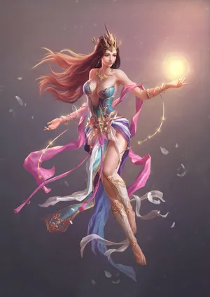 插画中国风古装3D古风美女黄金比例身材