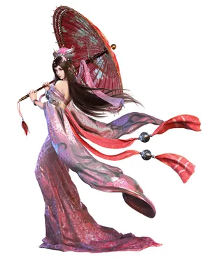 插画中国风古装3D古风美女风铃  雨伞