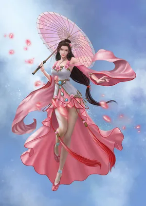 插画中国风古装3D古风美女小清新 唯美