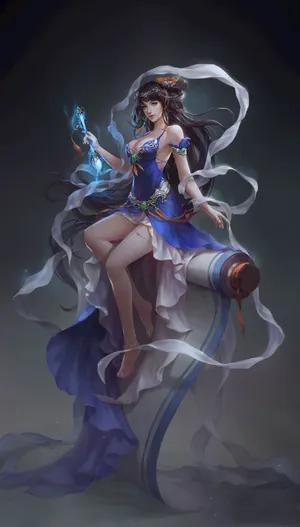 插画中国风古装3D古风美女卷轴画