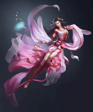 插画中国风古装3D古风飞行 小仙女美女