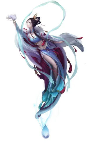 插画中国风古装3D古风玉兔 奔月仙子 嫦娥美女