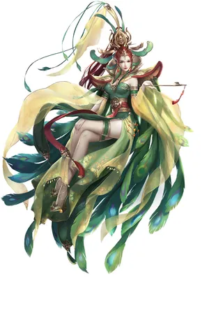 插画中国风古装3D古风孔雀尾 美女