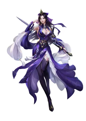 中国风古装3D古风美女长筒袜长筒靴 舞剑