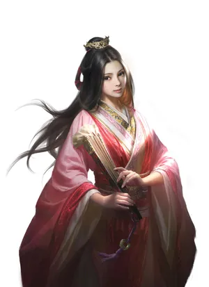 中国风古装3D古风美女长发 折扇子 女装