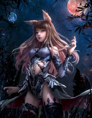 中国风古装3D古风美女 月光 狐耳