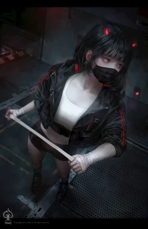 美女戴口罩 性感身材 绑带