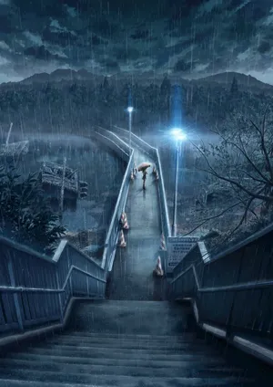 雨伞  跨街桥天桥  倾盆大雨
