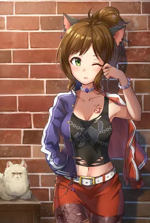 少女孩纹身猫  短发  黑发  绿眼睛