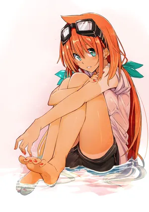 女孩  脚  腿  湿  湿衣服  长发  红头发