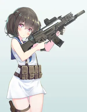 女孩  短发  枪  武器  紫色的眼睛  赫克勒·科奇G36