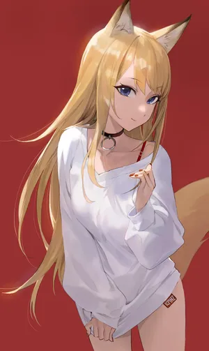 黄色长发 耳朵 白色衬衫少女_1