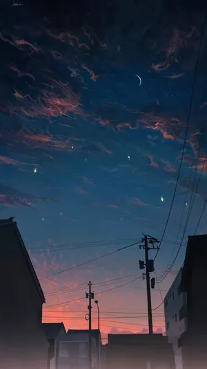 黄昏 晚霞 星空 街道电线杆