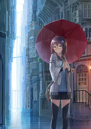 雨伞 眼睛少女 城市街道风景_1