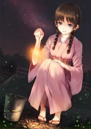 线香花火 少女 星空 沐浴 水桶