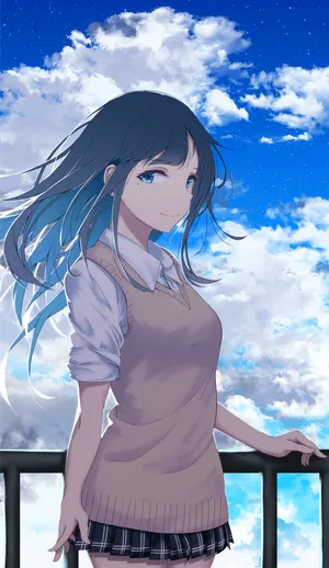 少女孩子 高中生 女子 制服 蓝天白云