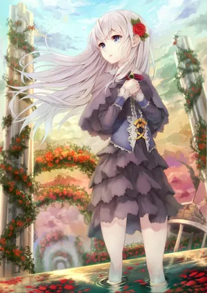 少女 花饰 玫瑰花园 花圃 裙子