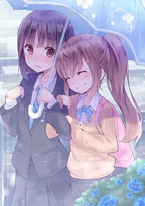 可爱少女 闺蜜 百合 雨伞_1