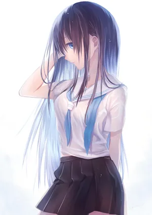 被雨淋湿透的女生 水手服 白衬衫